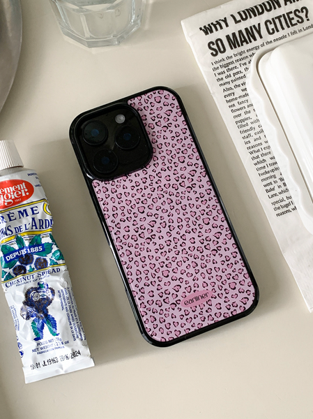 [earliner] Leopard Pink Heart Epoxy Bumper Iphone Case