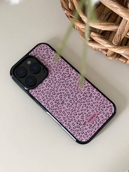 [earliner] Leopard Pink Heart Epoxy Bumper Iphone Case