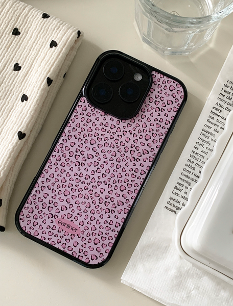 [earliner] Leopard Pink Heart Epoxy Bumper Iphone Case