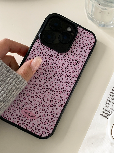 [earliner] Leopard Pink Heart Epoxy Bumper Iphone Case