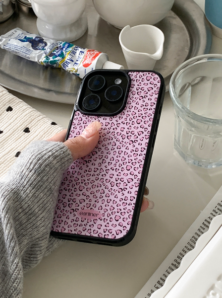 [earliner] Leopard Pink Heart Epoxy Bumper Iphone Case