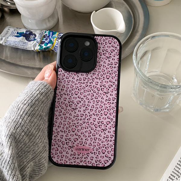 [earliner] Leopard Pink Heart Epoxy Bumper Iphone Case