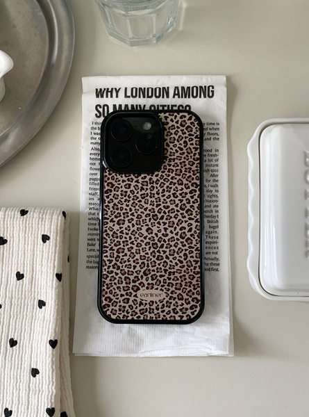 [earliner] Leopard Brown Heart Epoxy Bumper Iphone Case