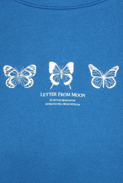 [Letter from Moon] Triple Butterfly Embroidered Sweatshirt (Blue)