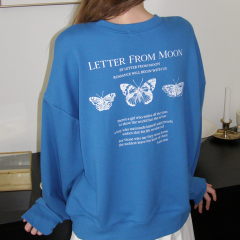 [Letter from Moon] Triple Butterfly Embroidered Sweatshirt (Blue)