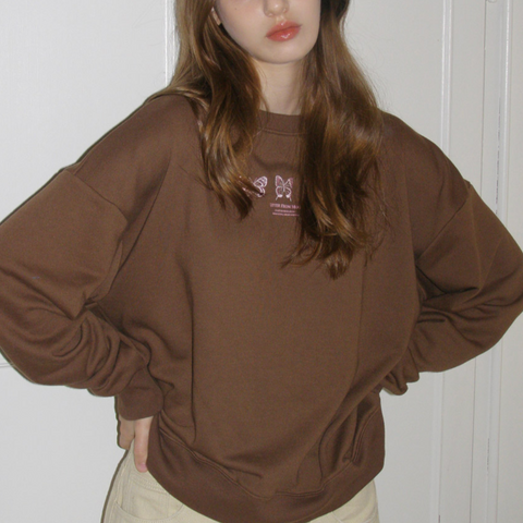 [Letter from Moon] Triple Butterfly Embroidered Sweatshirt (Brown)