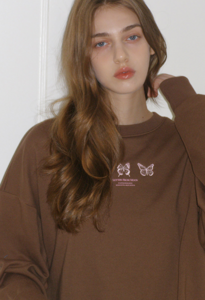 [Letter from Moon] Triple Butterfly Embroidered Sweatshirt (Brown)