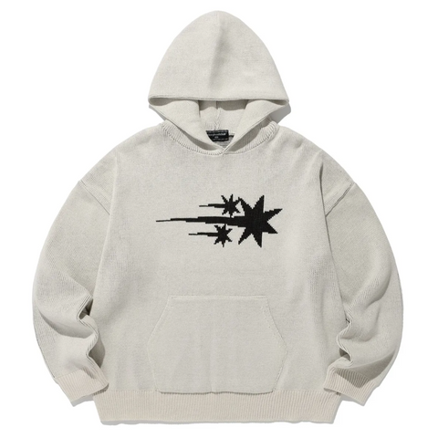 [NICEGHOSTCLUB] 3STARS LOGO KNIT HOODIE IVORY