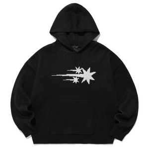 [NICEGHOSTCLUB] 3STARS LOGO KNIT HOODIE BLACK