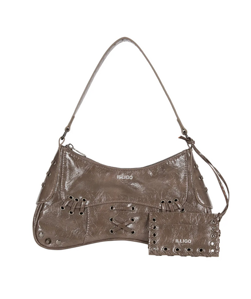 [ILLIGO] Eyelet Stud Shoulder Back Brown