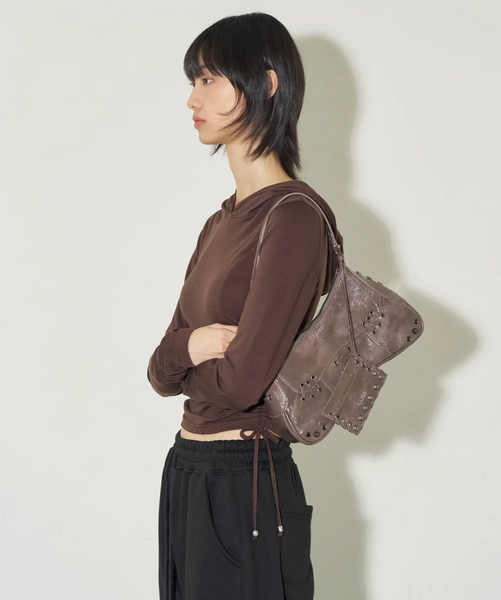 [ILLIGO] Eyelet Stud Shoulder Back Brown