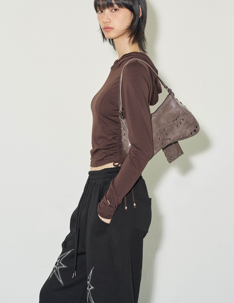 [ILLIGO] Eyelet Stud Shoulder Back Brown