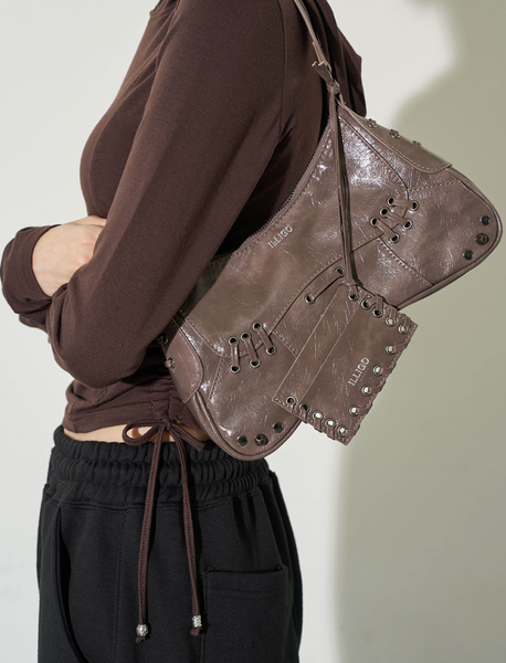 [ILLIGO] Eyelet Stud Shoulder Back Brown