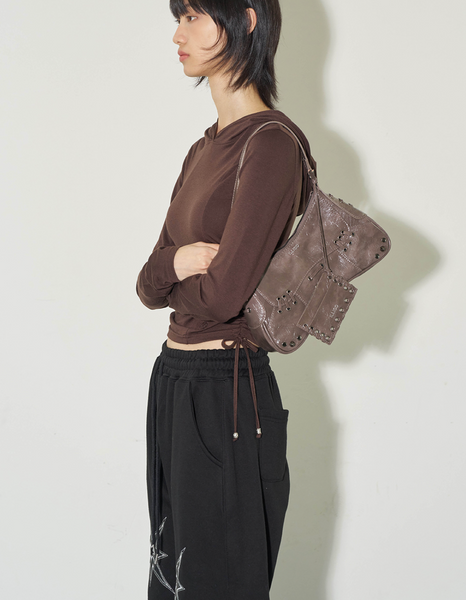 [ILLIGO] Eyelet Stud Shoulder Back Brown