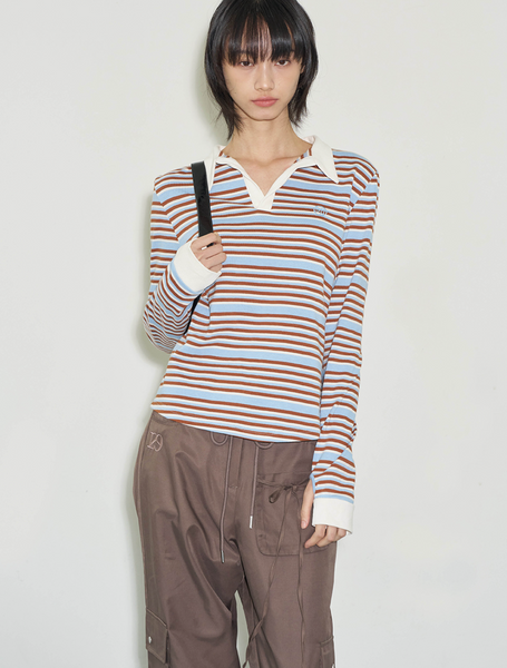 [ILLIGO] Henley Neck Striped Tee (3colours)