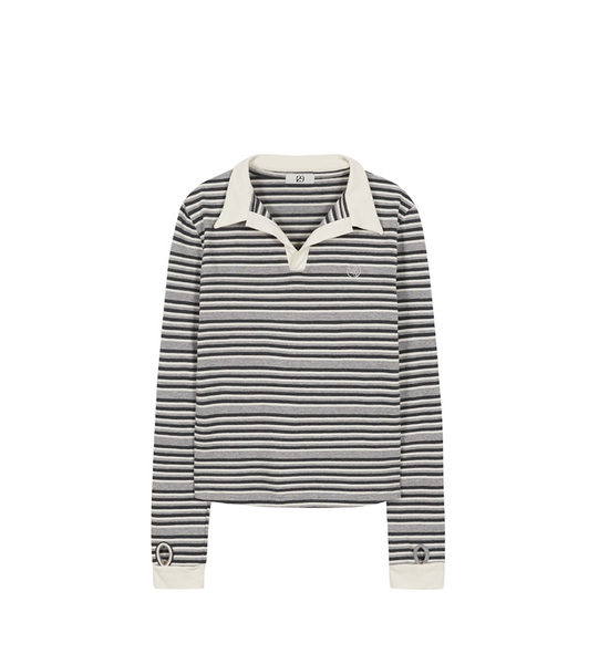 [ILLIGO] Henley Neck Striped Tee (3colours)