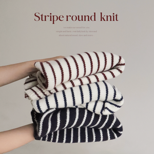 [SLOWAND] Round Neck Stripe Thick Knitwear