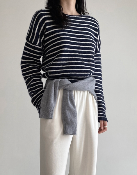 [SLOWAND] Round Neck Stripe Thick Knitwear