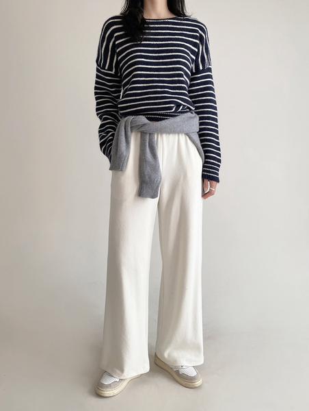 [SLOWAND] Round Neck Stripe Thick Knitwear