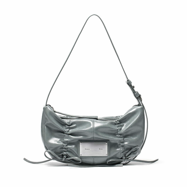 [Matin Kim] HALF SHIRRING RIBBON ROUND BAG IN SMOKE BLUE