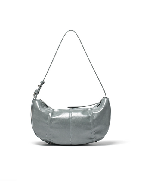 [Matin Kim] HALF SHIRRING RIBBON ROUND BAG IN SMOKE BLUE