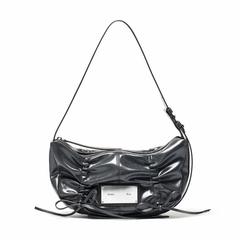 [Matin Kim] HALF SHIRRING RIBBON ROUND BAG IN CHARCOAL