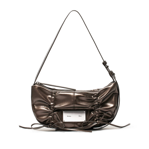 [Matin Kim] HALF SHIRRING RIBBON ROUND BAG IN BRONZE