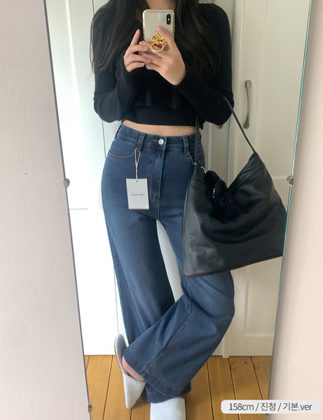 [GIRLS RECIPE] Magic Span Semi Wide Deep Denim Pants