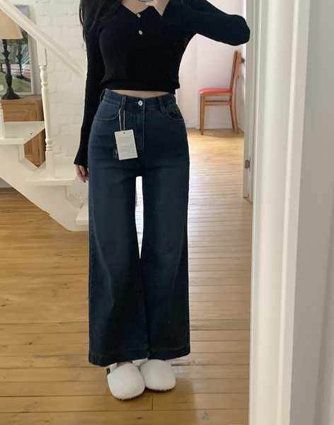 [GIRLS RECIPE] Magic Span Semi Wide Deep Denim Pants