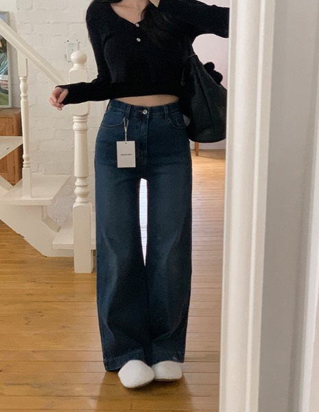 [GIRLS RECIPE] Magic Span Semi Wide Deep Denim Pants