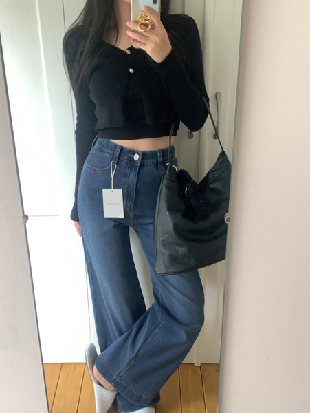 [GIRLS RECIPE] Magic Span Semi Wide Deep Denim Pants