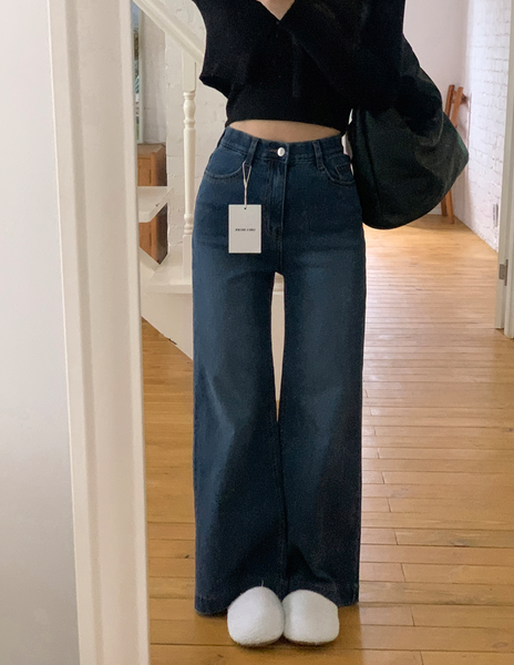 [GIRLS RECIPE] Magic Span Semi Wide Deep Denim Pants