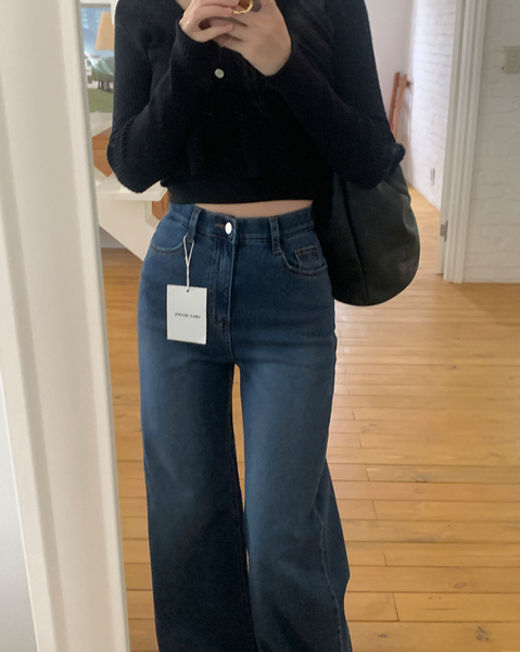 [GIRLS RECIPE] Magic Span Semi Wide Deep Denim Pants