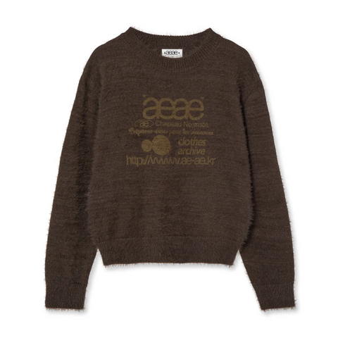 [aeae] WEB LOGO CROP HAIRY KNIT [BROWN]