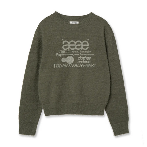 [aeae] WEB LOGO CROP HAIRY KNIT [KHAKI]