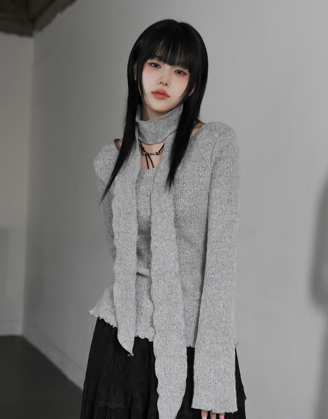 [BINARY01] Line Wave Knitwear Muffler Set