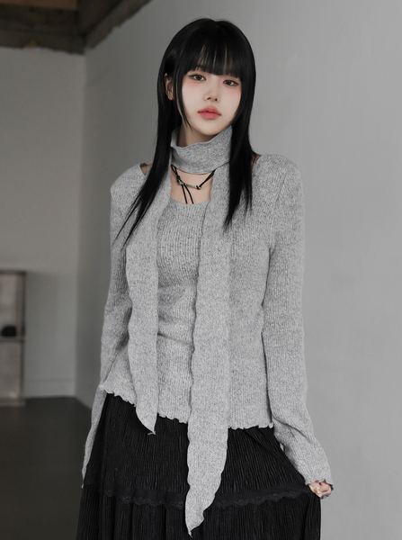 [BINARY01] Line Wave Knitwear Muffler Set