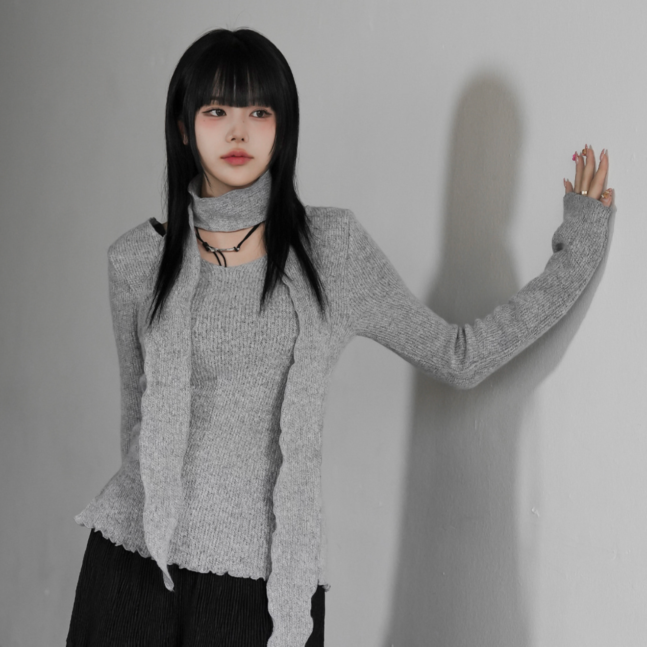 [BINARY01] Line Wave Knitwear Muffler Set