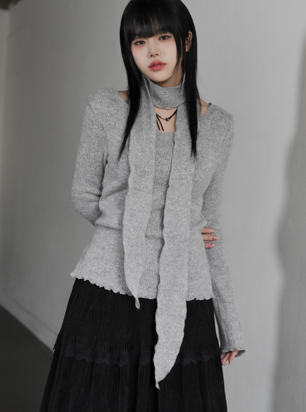 [BINARY01] Line Wave Knitwear Muffler Set