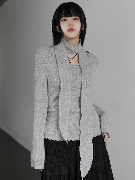 [BINARY01] Line Wave Knitwear Muffler Set