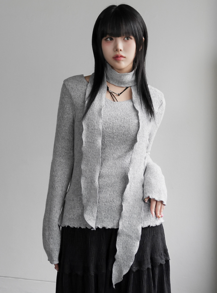 [BINARY01] Line Wave Knitwear Muffler Set