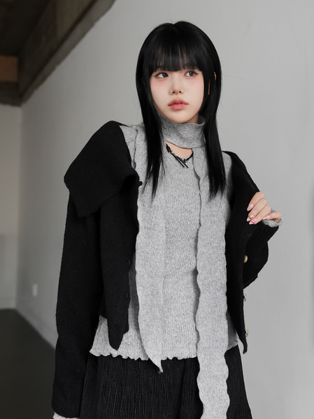 [BINARY01] Line Wave Knitwear Muffler Set