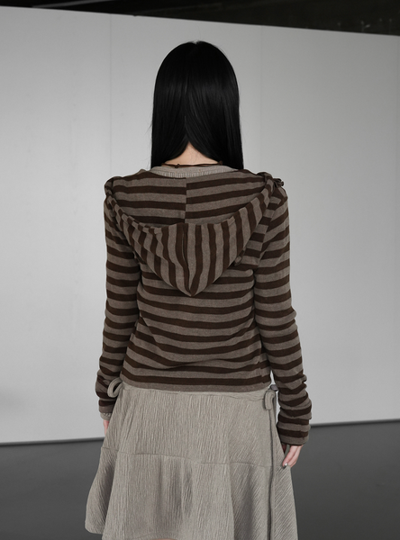 [BINARY01] Stripe Frill Hoodie Zip-Up