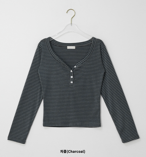 [BINARY01] Ren Button Stripe T-shirt