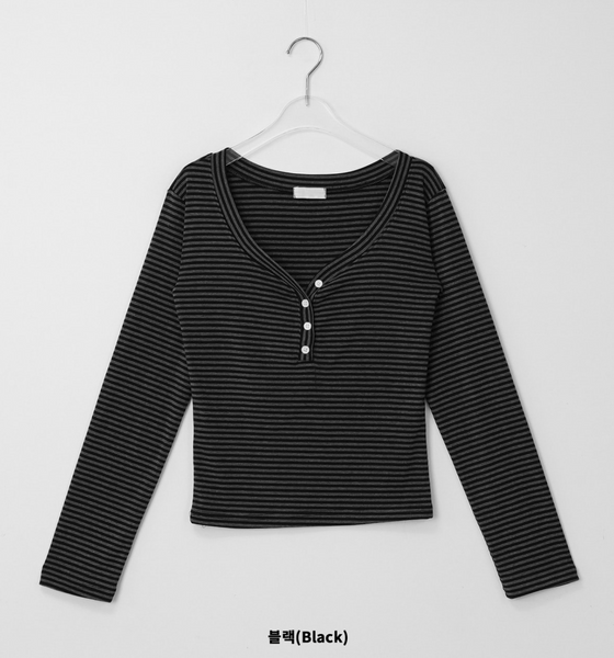 [BINARY01] Ren Button Stripe T-shirt