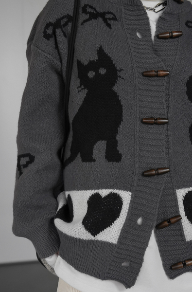 [BINARY01] Cat Dog Pattern Knit Cardigan