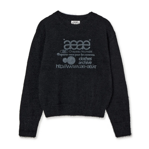 [aeae] WEB LOGO CROP HAIRY KNIT [BLACK]