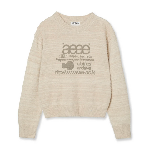 [aeae] WEB LOGO CROP HAIRY KNIT [IVORY]