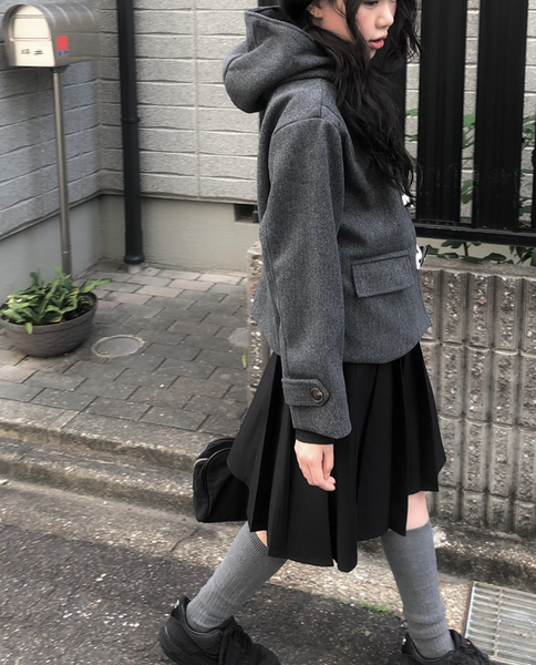 [anyonemore] Duffel Tteokbokki Hoodie Short Coat