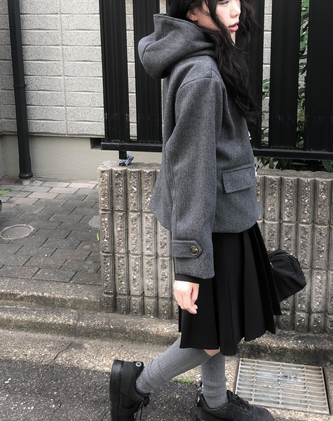 [anyonemore] Duffel Tteokbokki Hoodie Short Coat